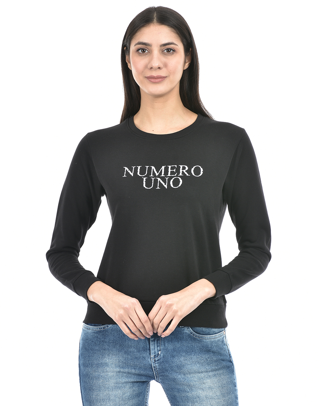Numero Uno Women Typography Black Sweat Shirt